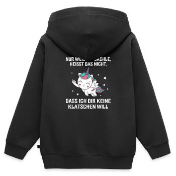Nur weil ich lächle klatschen Ohrfeige - Kinder Premium Organic Zip Hoodie - Schwarz - Hinten - AI Model Kid Male (0cm)
