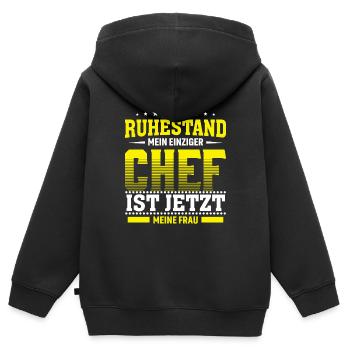 Pension Rente - Kinder Premium Organic Zip Hoodie - Schwarz - Hinten - AI Model Kid Male (0cm)