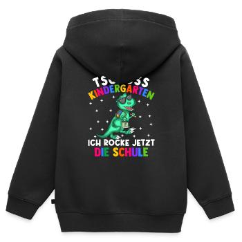 Tschüss Kindergarten ich rocke jetzt die Schule - Kinder Premium Organic Zip Hoodie - Schwarz - Hinten - AI Model Kid Male (0cm)