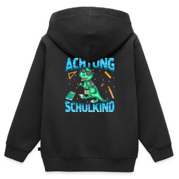 Achtung Schulkind Dinosaurier - Kinder Premium Organic Zip Hoodie - Schwarz - Hinten - AI Model Kid Male (0cm)