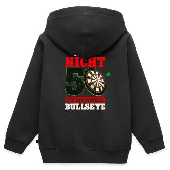Ich bin nicht 50 ich bin Double Bullseye Darts - Kinder Premium Organic Zip Hoodie - Schwarz - Hinten - AI Model Kid Male (0cm)