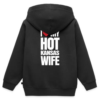 Cher cadeau de femme du Kansas - Sweat Premium à capuche zippé enfant bio - noir - Dos - AI Model Kid Male (0cm)