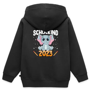 Elefant Schulkind 2023 - Kinder Premium Organic Zip Hoodie - Schwarz - Hinten - AI Model Kid Male (0cm)