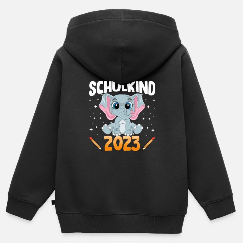 Elefant Schulkind 2023 - Kinder Premium Organic Zip Hoodie - Schwarz