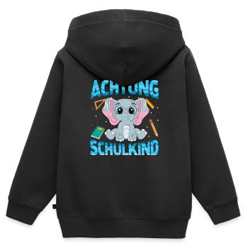 Achtung Schulkind Elefant - Kinder Premium Organic Zip Hoodie - Schwarz - Hinten - AI Model Kid Male (0cm)