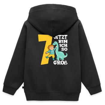 Dino Junge 7. Geburtstag Jetzt bin ich so groß - Kinder Premium Organic Zip Hoodie - Schwarz - Hinten - AI Model Kid Male (0cm)