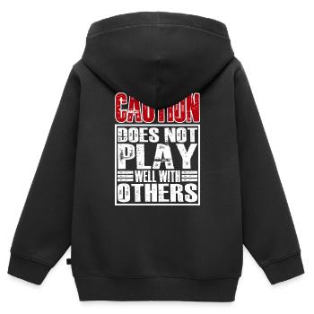 Caution Does Not Play Well With Others 28 - Kinder Premium Organic Zip Hoodie - Schwarz - Hinten - AI Model Kid Male (0cm)