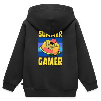 SUMMER GAMER JEU VIDÉO ESPORTS - Sweat Premium à capuche zippé enfant bio - noir - Dos - AI Model Kid Male (0cm)