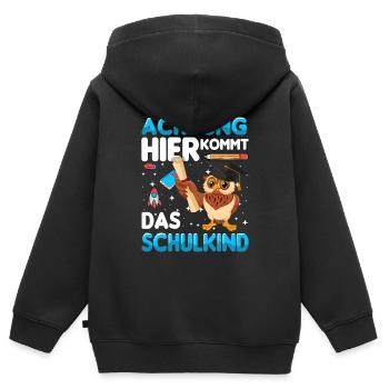 Achtung hier kommt das Schulkind - Kinder Premium Organic Zip Hoodie - Schwarz - Hinten - AI Model Kid Male (0cm)