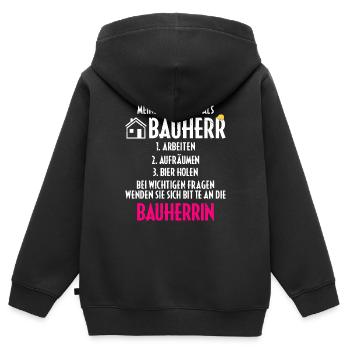Meine Aufgaben als Bauherr - Kinder Premium Organic Zip Hoodie - Schwarz - Hinten - AI Model Kid Male (0cm)