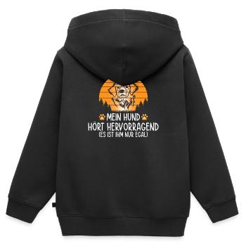 Mein Hund hört hervorragend es ist ihm nur egal - Kinder Premium Organic Zip Hoodie - Schwarz - Hinten - AI Model Kid Male (0cm)