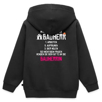 Meine Aufgaben als Bauherr - Kinder Premium Organic Zip Hoodie - Schwarz - Hinten - AI Model Kid Male (0cm)