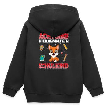 Achtung hier kommt ein Schulkind Fuchs - Kinder Premium Organic Zip Hoodie - Schwarz - Hinten - AI Model Kid Male (0cm)