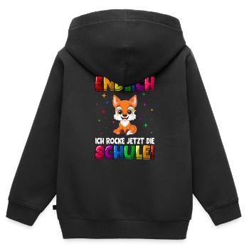 Endlich jetzt rocke ich die Schule Einschulung - Kinder Premium Organic Zip Hoodie - Schwarz - Hinten - AI Model Kid Male (0cm)