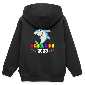 Schulkind 2023 Hai - Kinder Premium Organic Zip Hoodie - Schwarz - Hinten - AI Model Kid Male (0cm)