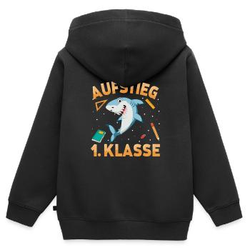 Aufstieg 1. Klasse Hai - Kinder Premium Organic Zip Hoodie - Schwarz - Hinten - AI Model Kid Male (0cm)