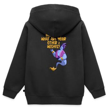 Me voici, quels sont vos 2 autres souhaits - Sweat Premium à capuche zippé enfant bio - noir - Dos - AI Model Kid Male (0cm)
