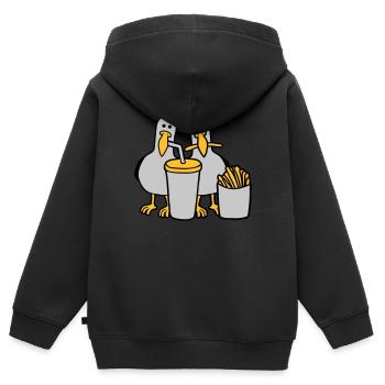 Fast-food mouettes volées - Sweat Premium à capuche zippé enfant bio - noir - Dos - AI Model Kid Male (0cm)