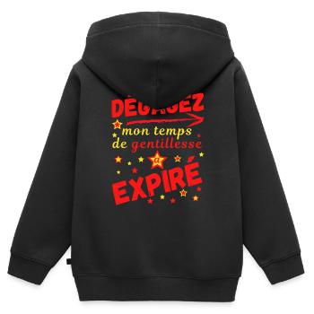 Dégagez mon temps de gentillesse a expiré - Sweat Premium à capuche zippé enfant bio - noir - Dos - AI Model Kid Male (0cm)