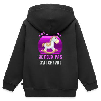 Cheval Equitation Humour - J''ai cheval à bascule - Sweat Premium à capuche zippé enfant bio - noir - Dos - AI Model Kid Male (0cm)
