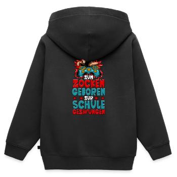 Jeux de hasard Né à l’école - Sweat Premium à capuche zippé enfant bio - noir - Dos - AI Model Kid Male (0cm)