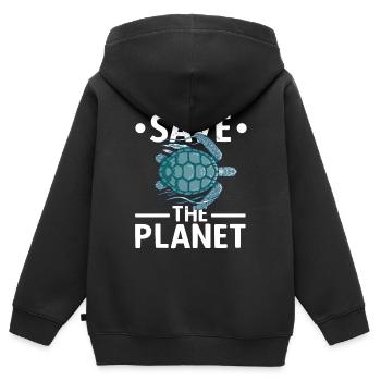 Tortue Protection de l’environnement Planète Océan Faune Lac - Sweat Premium à capuche zippé enfant bio - noir - Dos - AI Model Kid Male (0cm)