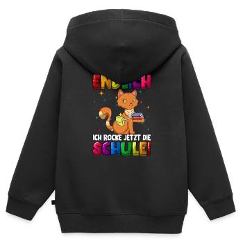 Endlich ich rocke jetzt die Schule Katze - Kinder Premium Organic Zip Hoodie - Schwarz - Hinten - AI Model Kid Male (0cm)