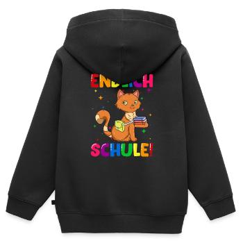 Endlich Schule Katze Einschulung Schulkind - Kinder Premium Organic Zip Hoodie - Schwarz - Hinten - AI Model Kid Male (0cm)