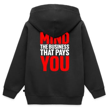 Mind The Business That Pays You 18 - Kinder Premium Organic Zip Hoodie - Schwarz - Hinten - AI Model Kid Male (0cm)