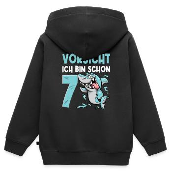 Vorsicht ich bin schon 7. Kindergeburtstag Hai - Kinder Premium Organic Zip Hoodie - Schwarz - Hinten - AI Model Kid Male (0cm)