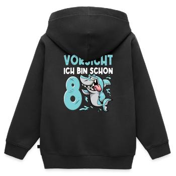 Vorsicht ich bin schon 8. Kindergeburtstag Hai - Kinder Premium Organic Zip Hoodie - Schwarz - Hinten - AI Model Kid Male (0cm)