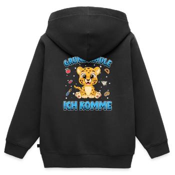 Grundschule ich komme Einschulung Leopard - Kinder Premium Organic Zip Hoodie - Schwarz - Hinten - AI Model Kid Male (0cm)