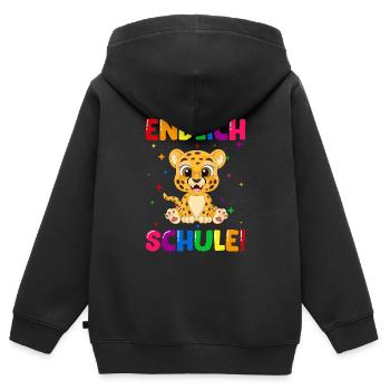 Endlich Schule Leopard Einschulung Schulkind - Kinder Premium Organic Zip Hoodie - Schwarz - Hinten - AI Model Kid Male (0cm)