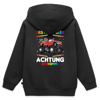 Erstklässler Achtung ich komme - Kinder Premium Organic Zip Hoodie - Schwarz - Hinten - AI Model Kid Male (0cm)