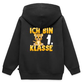 Ich bin 1. Klasse Einschulung Leopard - Kinder Premium Organic Zip Hoodie - Schwarz - Hinten - AI Model Kid Male (0cm)