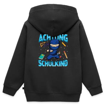 Einschulung Achtung Schulkind Geschenk Ninja - Kinder Premium Organic Zip Hoodie - Schwarz - Hinten - AI Model Kid Male (0cm)