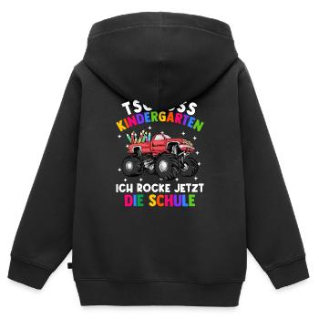 Tschüss Kindergarten ich rocke jetzt die Schule - Kinder Premium Organic Zip Hoodie - Schwarz - Hinten - AI Model Kid Male (0cm)