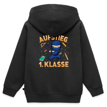 Aufstieg 1. Klasse Ninja - Kinder Premium Organic Zip Hoodie - Schwarz - Hinten - AI Model Kid Male (0cm)