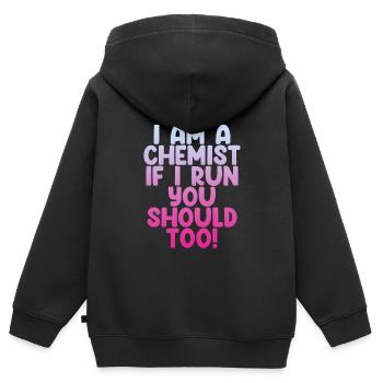 Je suis chimiste, si je cours, vous devriez aussi! 2 - Sweat Premium à capuche zippé enfant bio - noir - Dos - AI Model Kid Male (0cm)