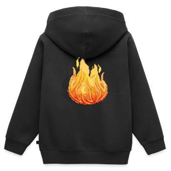 Retro Pixel Feuer - Kinder Premium Organic Zip Hoodie - Schwarz - Hinten - AI Model Kid Male (0cm)