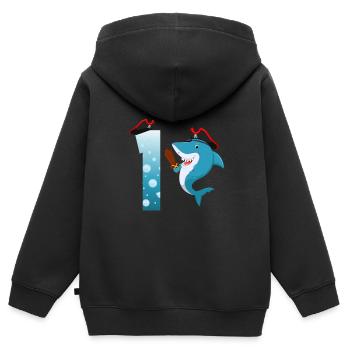 1er anniversaire d’enfant Requin - Sweat Premium à capuche zippé enfant bio - noir - Dos - AI Model Kid Male (0cm)
