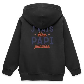Annonce de grossesse pour papy ou grand - Sweat Premium à capuche zippé enfant bio - noir - Dos - AI Model Kid Male (0cm)