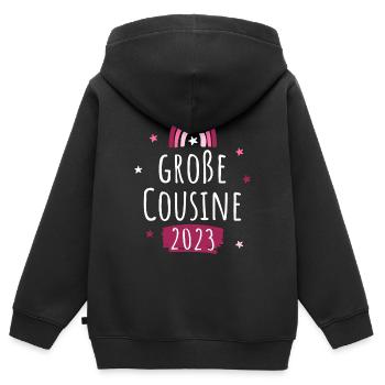 Große Cousine 2023 Regenbogen - Kinder Premium Organic Zip Hoodie - Schwarz - Hinten - AI Model Kid Male (0cm)