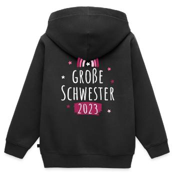 Große Schwester 2023 Regenbogen - Kinder Premium Organic Zip Hoodie - Schwarz - Hinten - AI Model Kid Male (0cm)