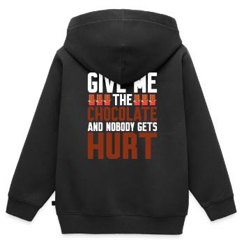 Give Me The Chocolate And Nobody Gets Hurt - Kinder Premium Organic Zip Hoodie - Schwarz - Hinten - AI Model Kid Male (0cm)