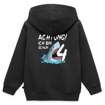 Achtung ich bin schon 4. Kindergeburtstag Hai - Kinder Premium Organic Zip Hoodie - Schwarz - Hinten - AI Model Kid Male (0cm)
