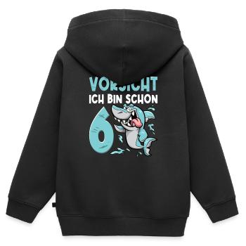 Vorsicht ich bin schon 6. Kindergeburtstag Hai - Kinder Premium Organic Zip Hoodie - Schwarz - Hinten - AI Model Kid Male (0cm)