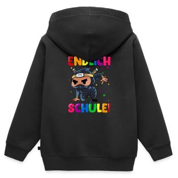 Endlich Schule Ninja Einschulung Schulkind - Kinder Premium Organic Zip Hoodie - Schwarz - Hinten - AI Model Kid Male (0cm)