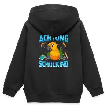 Einschulung Achtung Schulkind Geschenk Papagei - Kinder Premium Organic Zip Hoodie - Schwarz - Hinten - AI Model Kid Male (0cm)