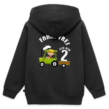Tracteur Motif d’anniversaire 2 ans Garçon Cadeau - Sweat Premium à capuche zippé enfant bio - noir - Dos - AI Model Kid Male (0cm)
